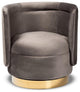 Baxton Studio Saffi Gray Velvet Upholstered Gold Finished Swivel Accent Chair