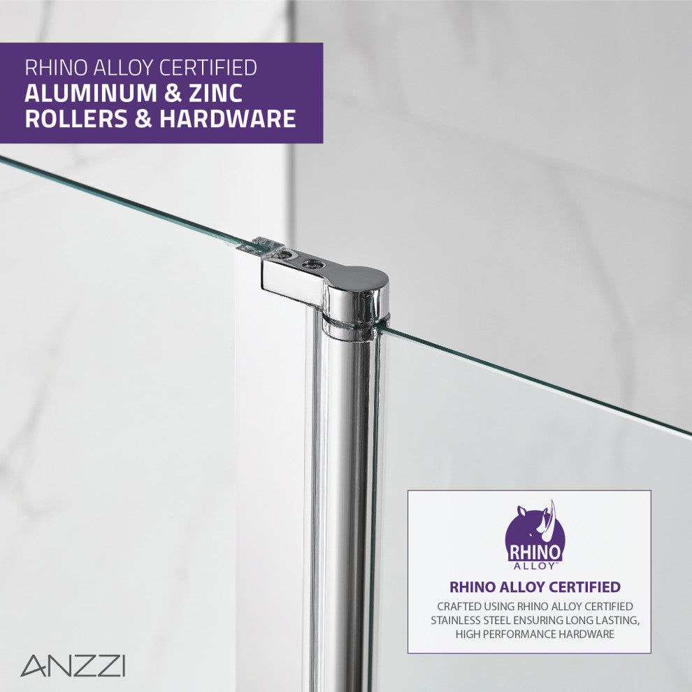 Anzzi 5' Left Drain Tub, White With 48" x 58" Tub Door, Chrome