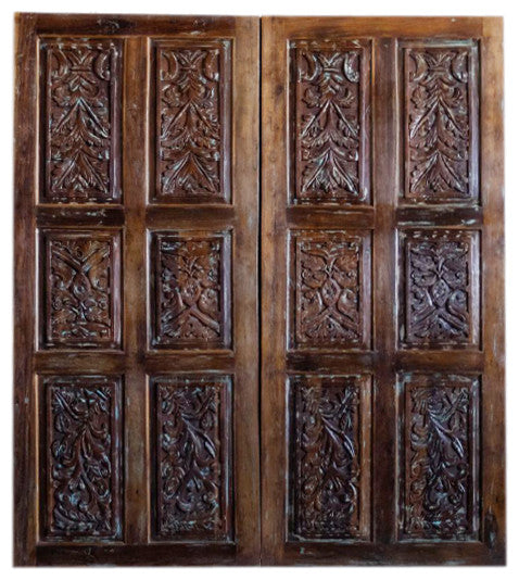 Consigned Floral Craved Door Panels Shabby Chic Bypass Barndoors 84x36