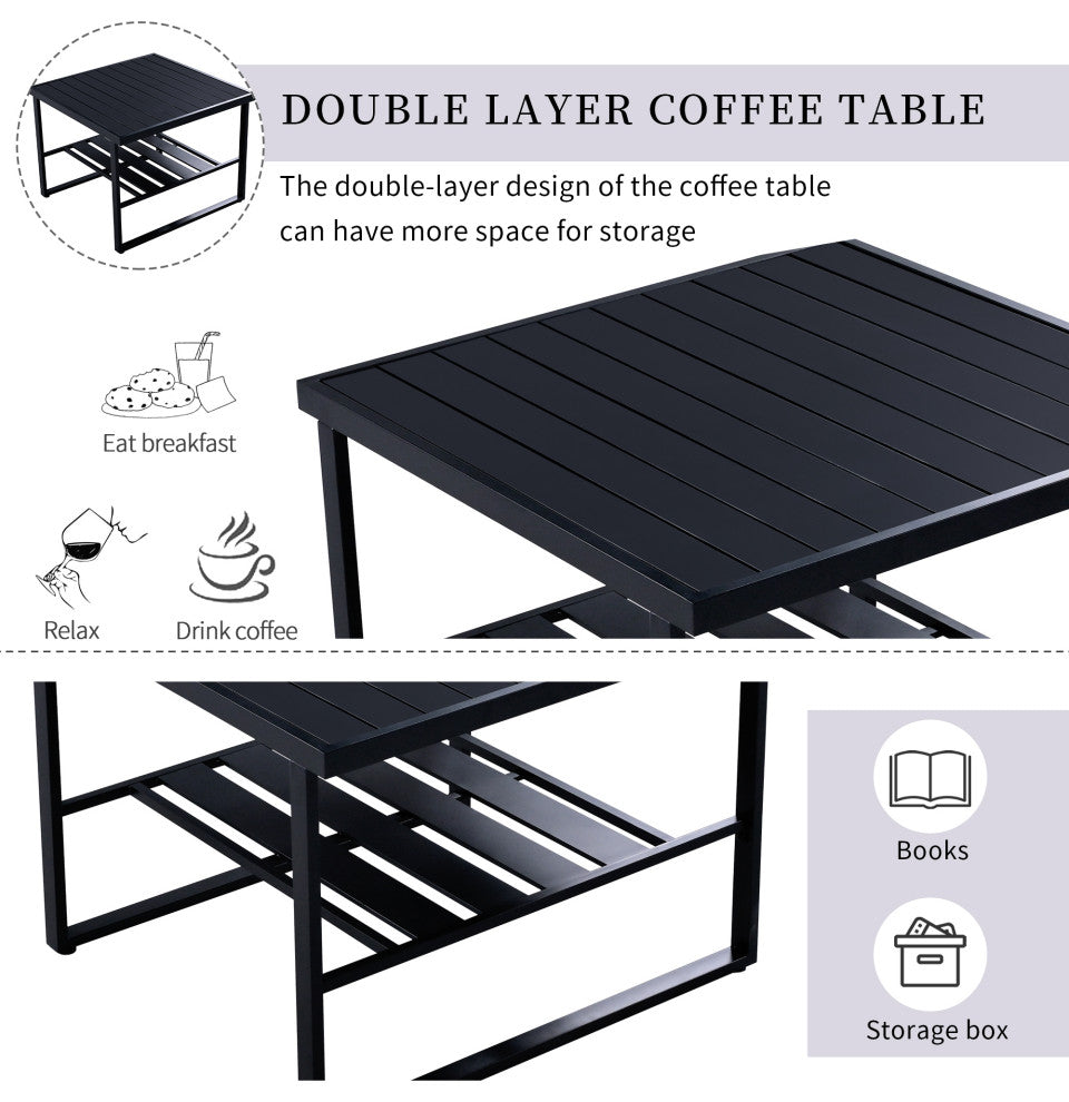 6-Piece Outdoor Steel Industrial Style Patio Sofa Combination Set With Table, Dark Gray