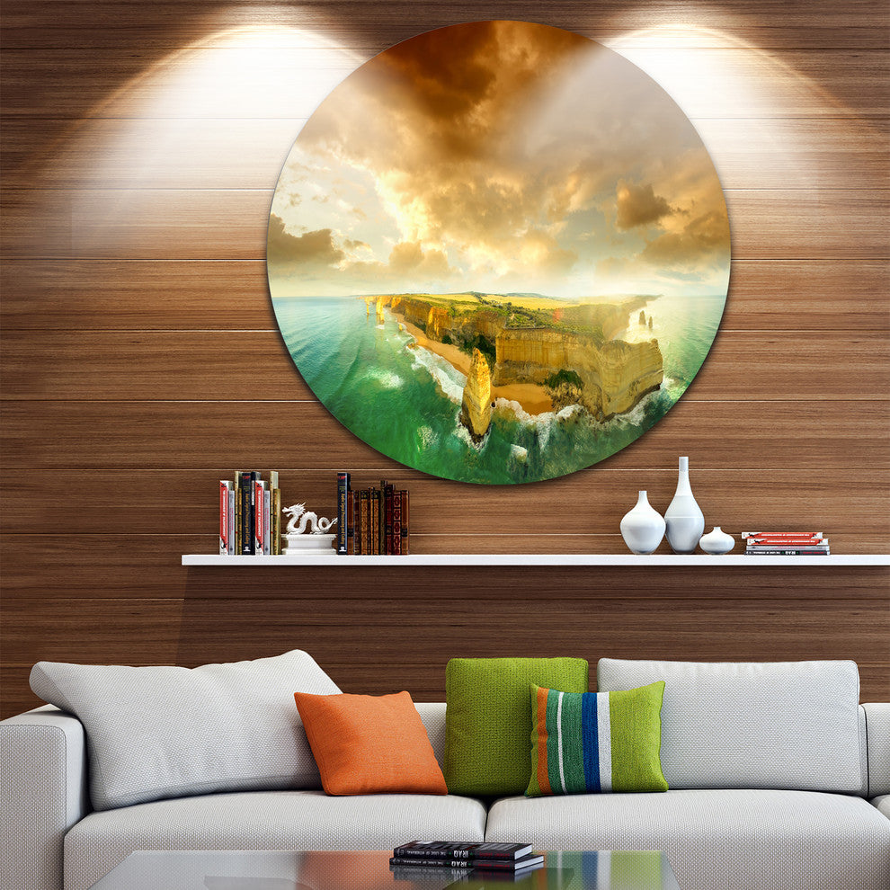Great Ocean Road Australia Green, Seascape Disc Metal Artwork, 11"