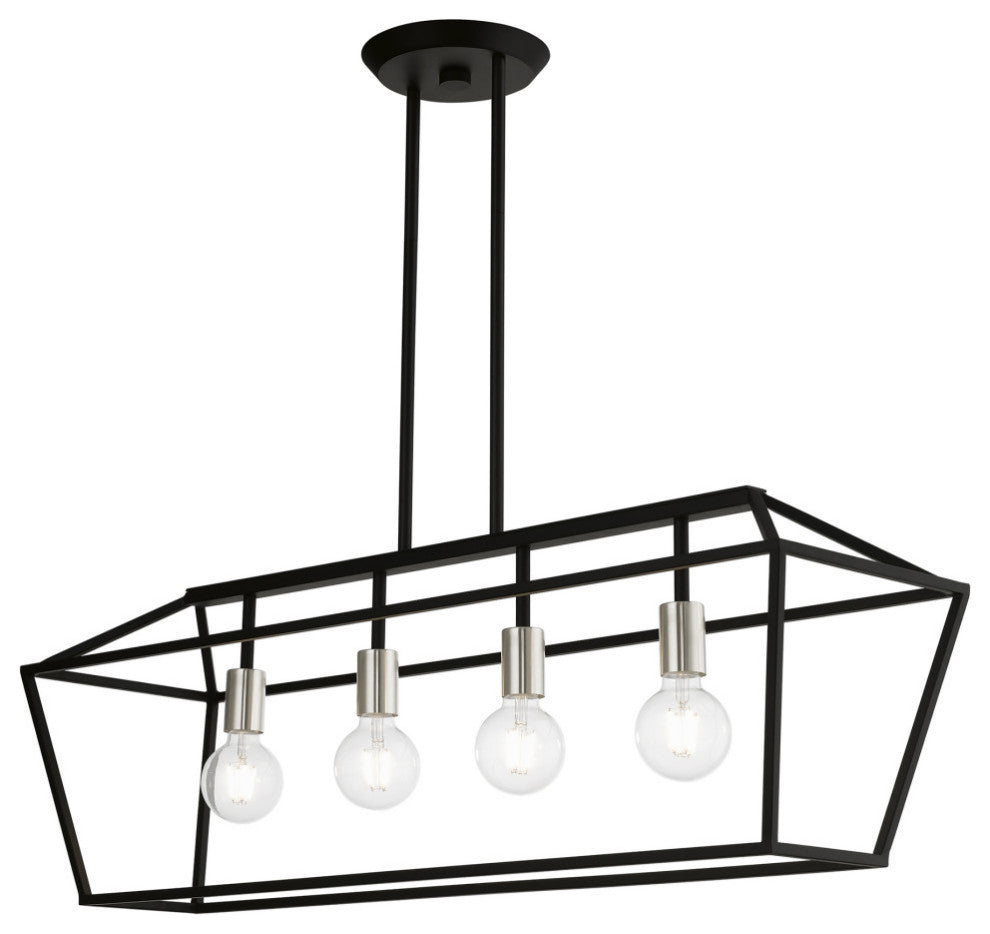 Devone 4 Light Black With Brushed Nickel Accents Linear Chandelier