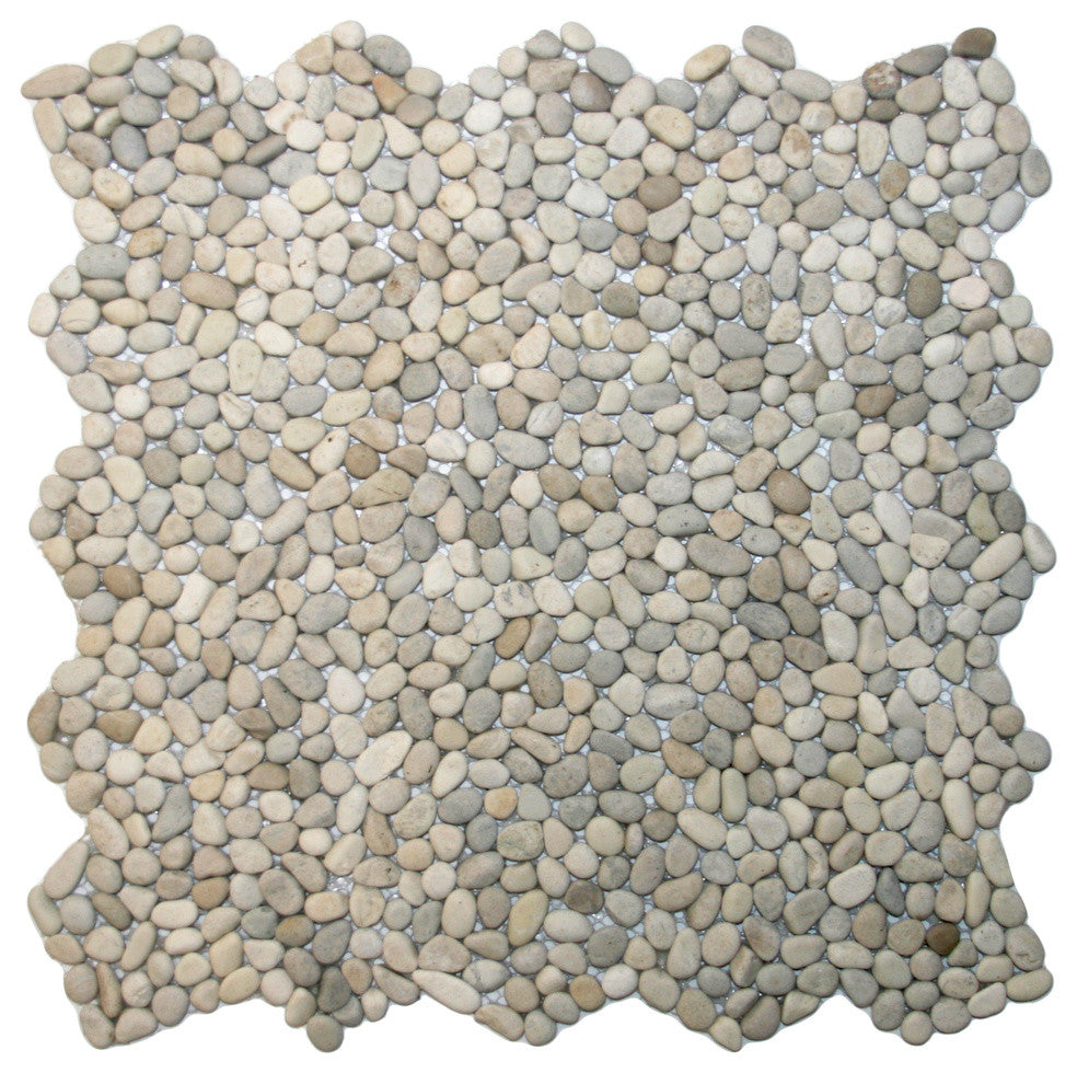 Mini Java Tan Pebble Tile, 12x12 mesh, non-toxic glue, for shower