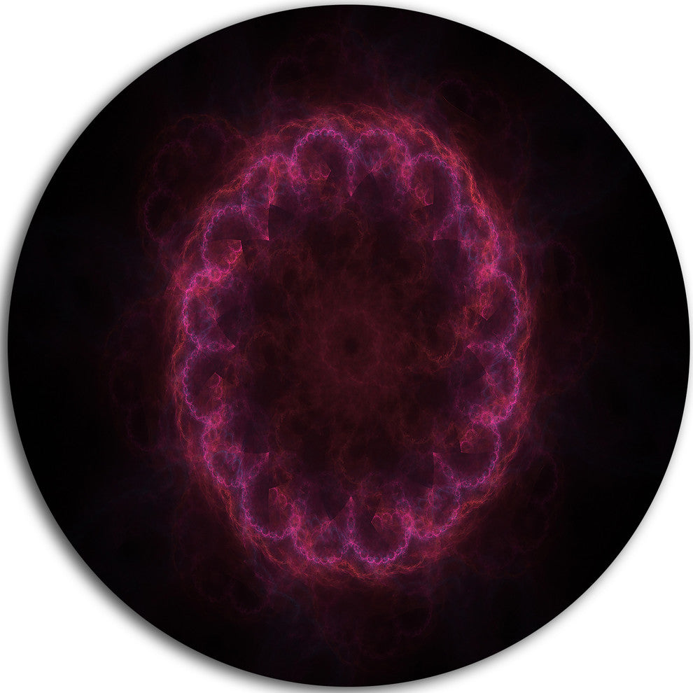 Dark Radial Purple Fractal Flower Digital Art, Disc Metal Wall Art, 11"
