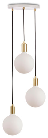 Small Canopy White, Brass Grip With 3 Brass Pendants & 3 Sphere IV