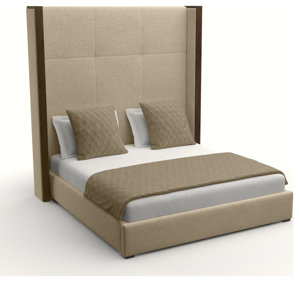 Nativa Interiors Irenne Simple Tufted Bed, Flax, Queen, High 87"
