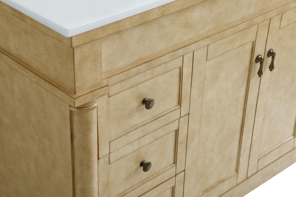 48" Single Bathroom Vanity, Antique Beige With Ivory White Engineered Marble