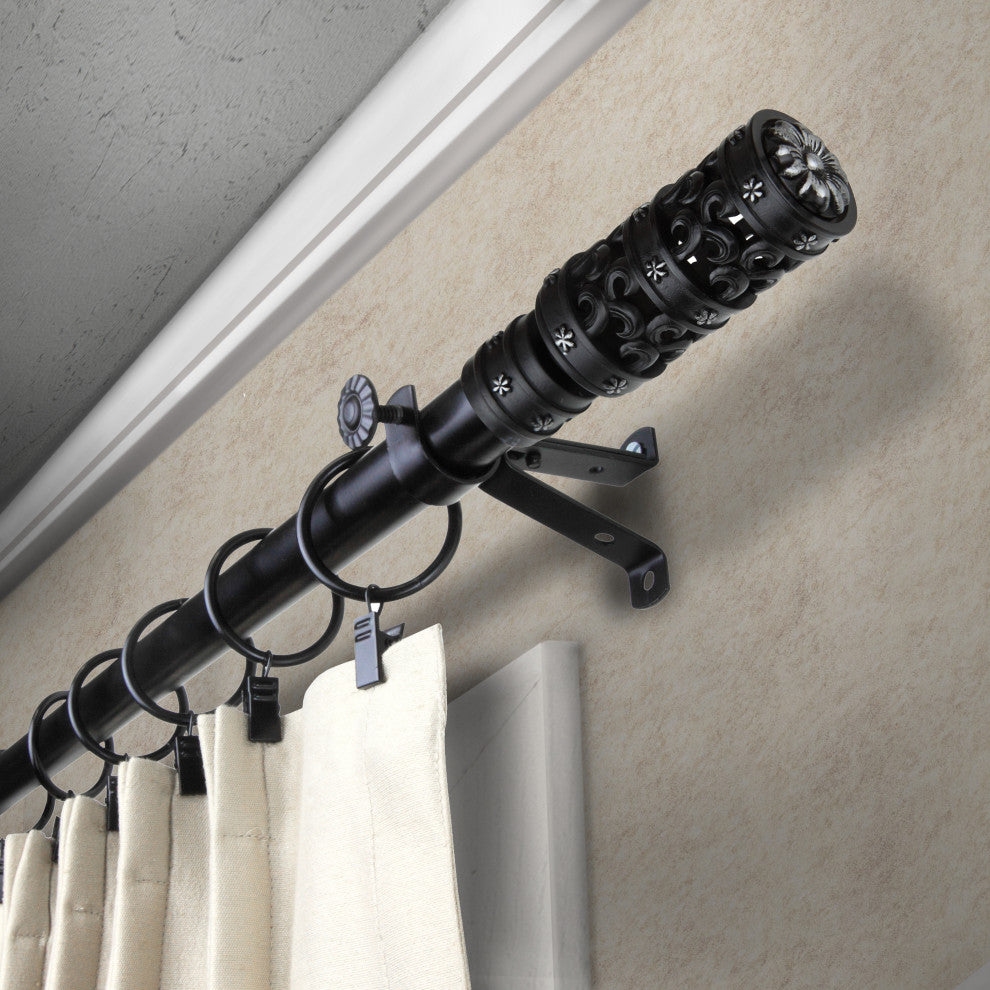 Phillip 13/16" Diameter Curtain Rod, Black, 18-28"