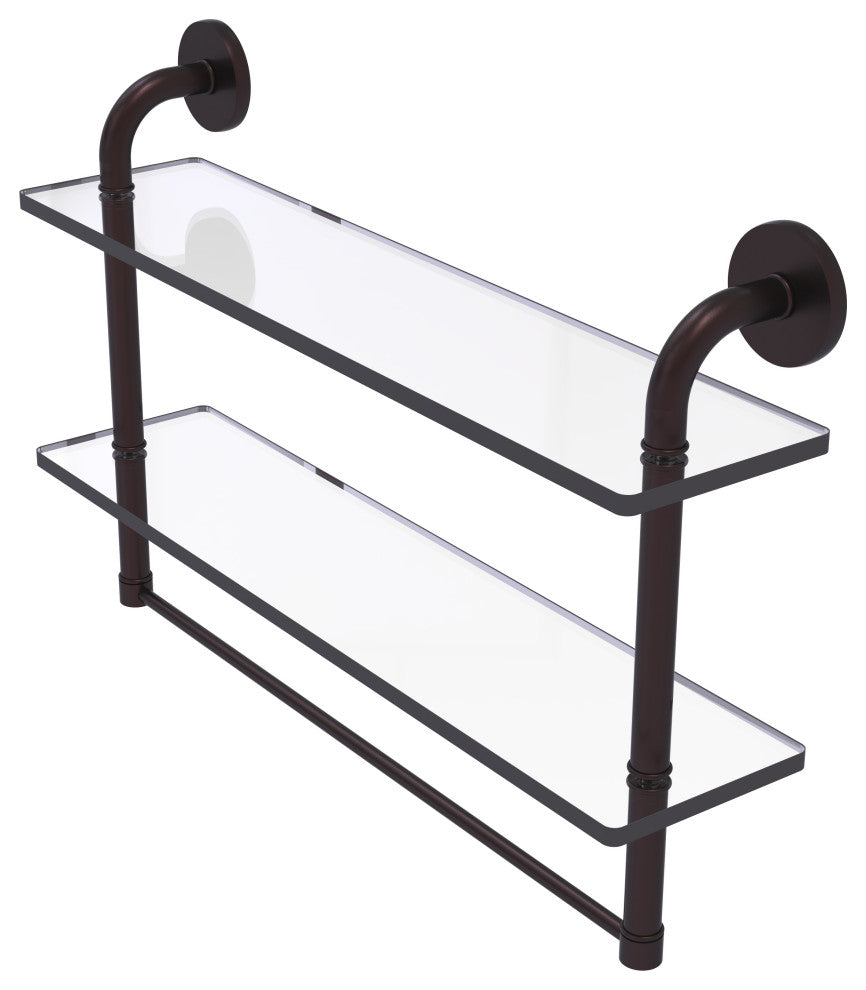 Remi 22" Two Tiered Glass Shelf with Towel Bar, Antique Bronze