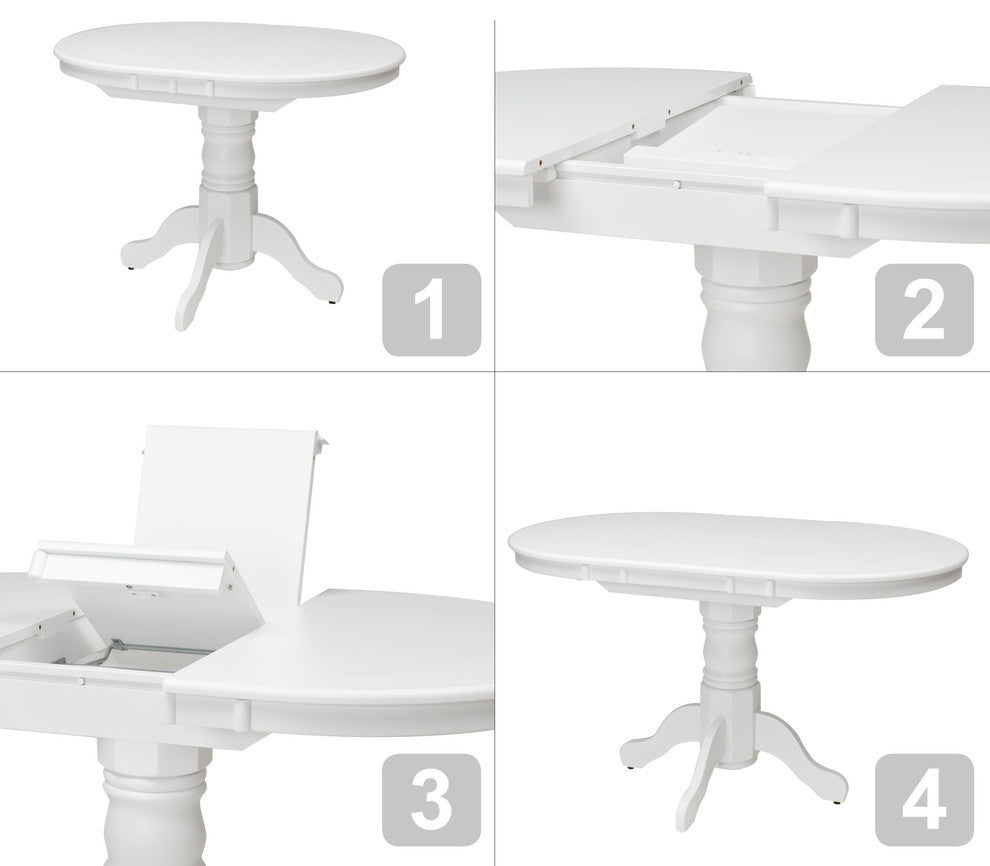 CorLiving Dillon White Extendable Oval Dining Table with Wood Pedestal Base