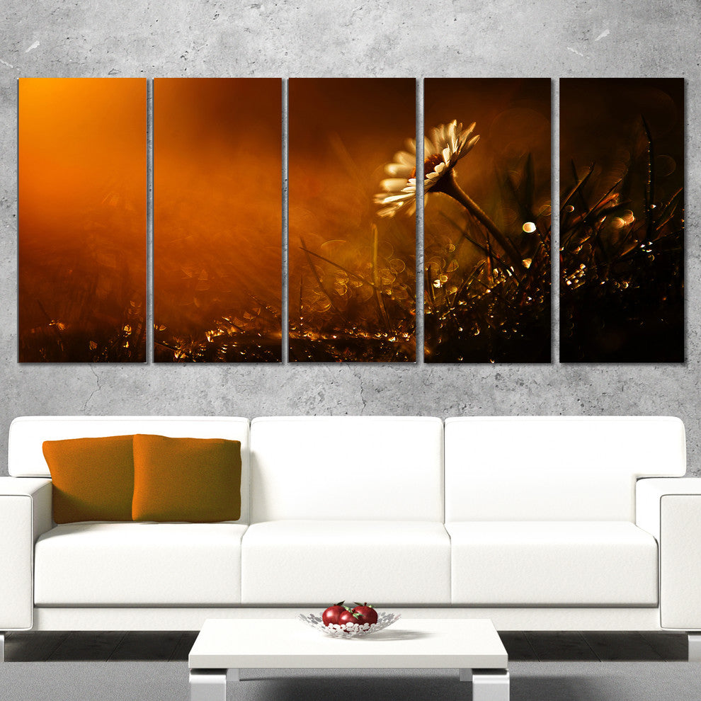 White Wild Flower at Sunset After Rain, Floral Canvas Print, 60"x28", 5 Panels