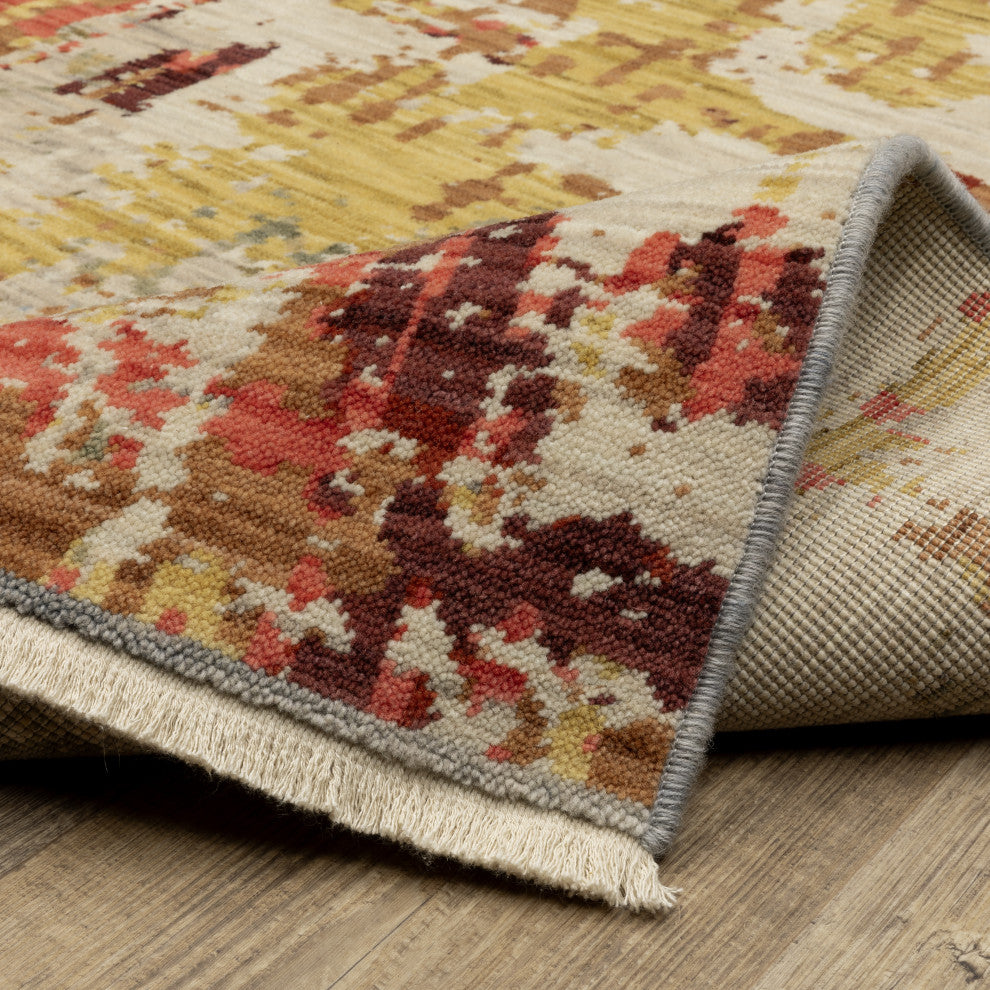 Saturn Distressed Abstract Beige/Multi Wool Blend Area Rug 6'7" x 9'6"