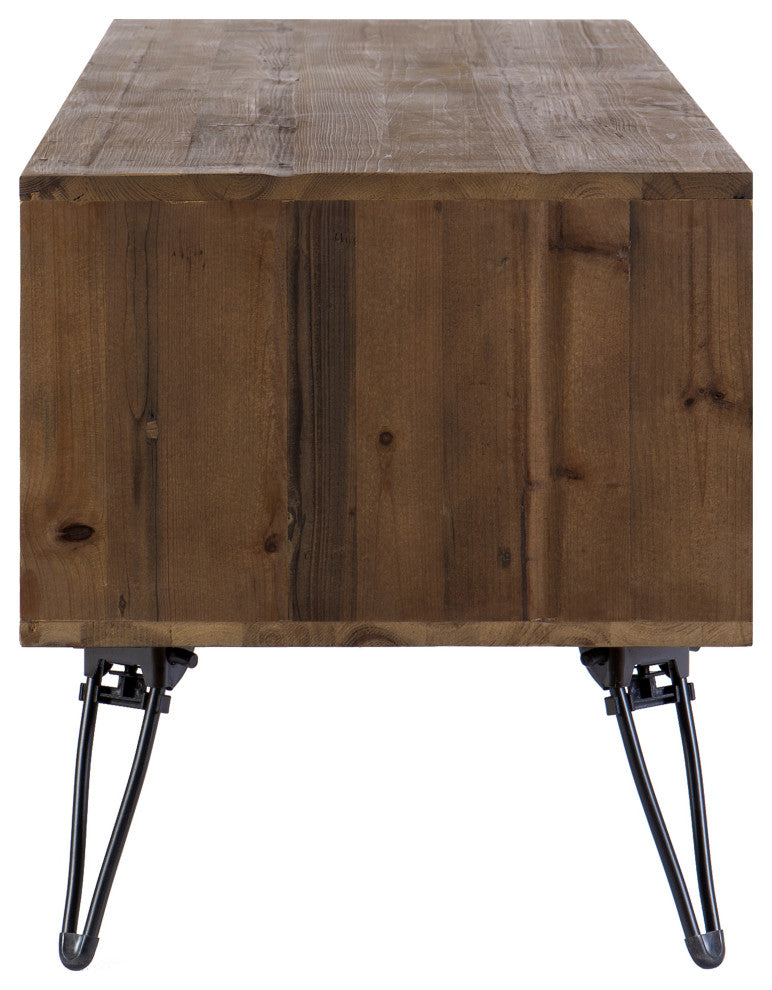 60" Reclaimed Wood Rectangle Tv Stand Media Console, 2 Doors, Metal Legs, Brown