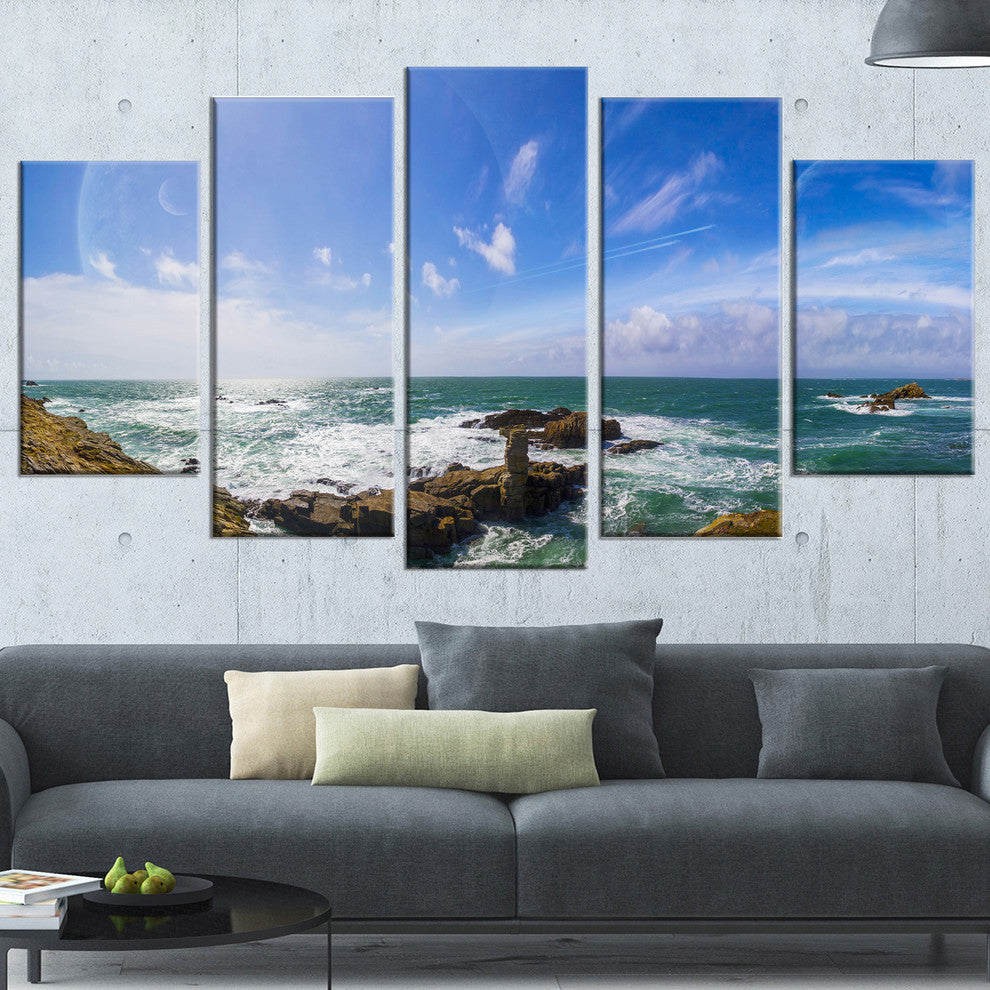 "Distant Planet System from Cliffs" Large Wall Artwork, 5 Panels