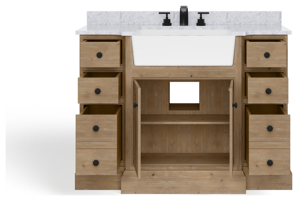 Fermo Bath Vanity, Weathered Fir, 48", Marble Top, Single Sink, Freestanding