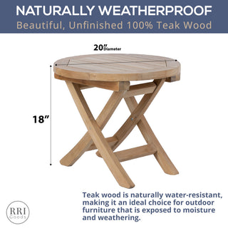 20" Round Outdoor Coffee Table Teak Wood Folding Legs