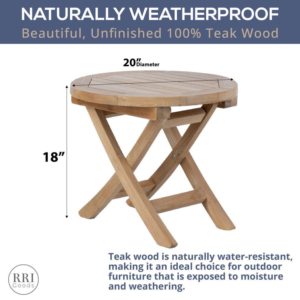 20" Round Outdoor Coffee Table Teak Wood Folding Legs