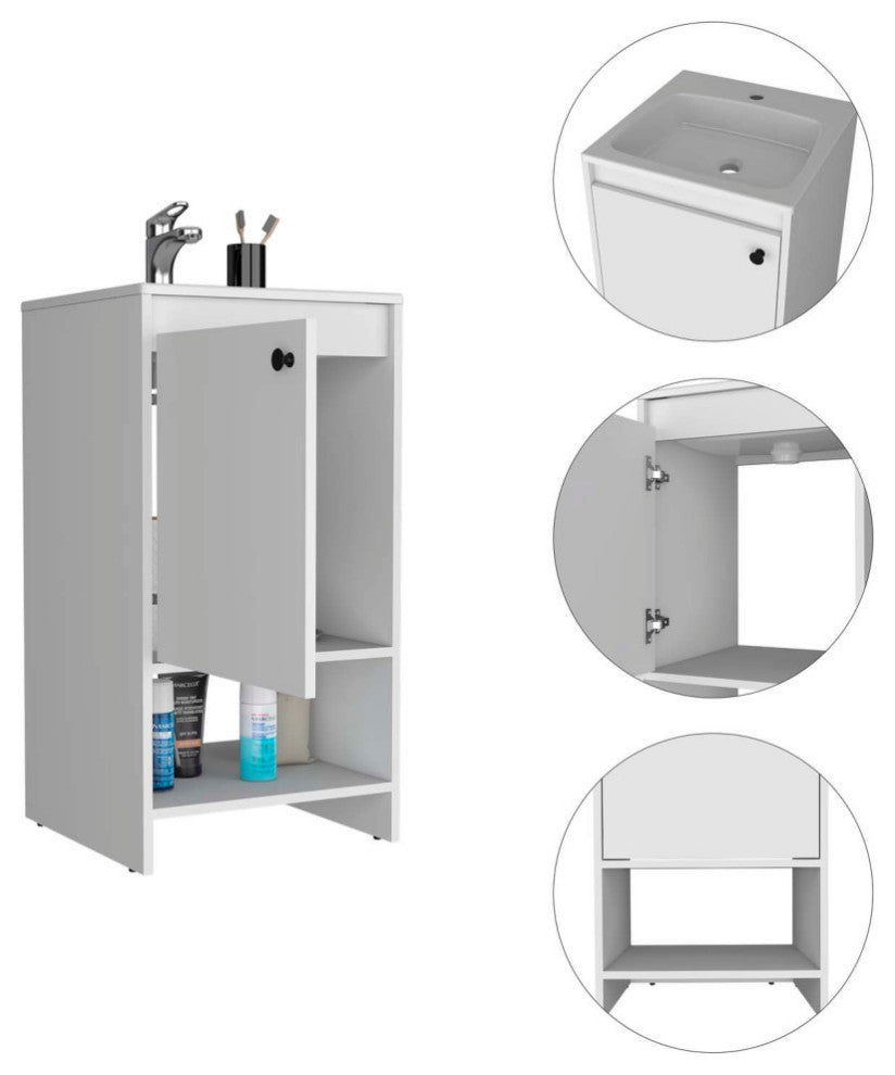 Chariot Free Standing Vanity Cabinet with Open shelf, White