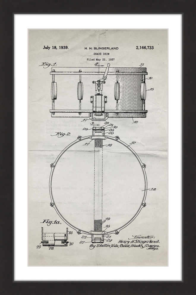 "Snare Drum 1939 Old Paper" Framed Painting Print