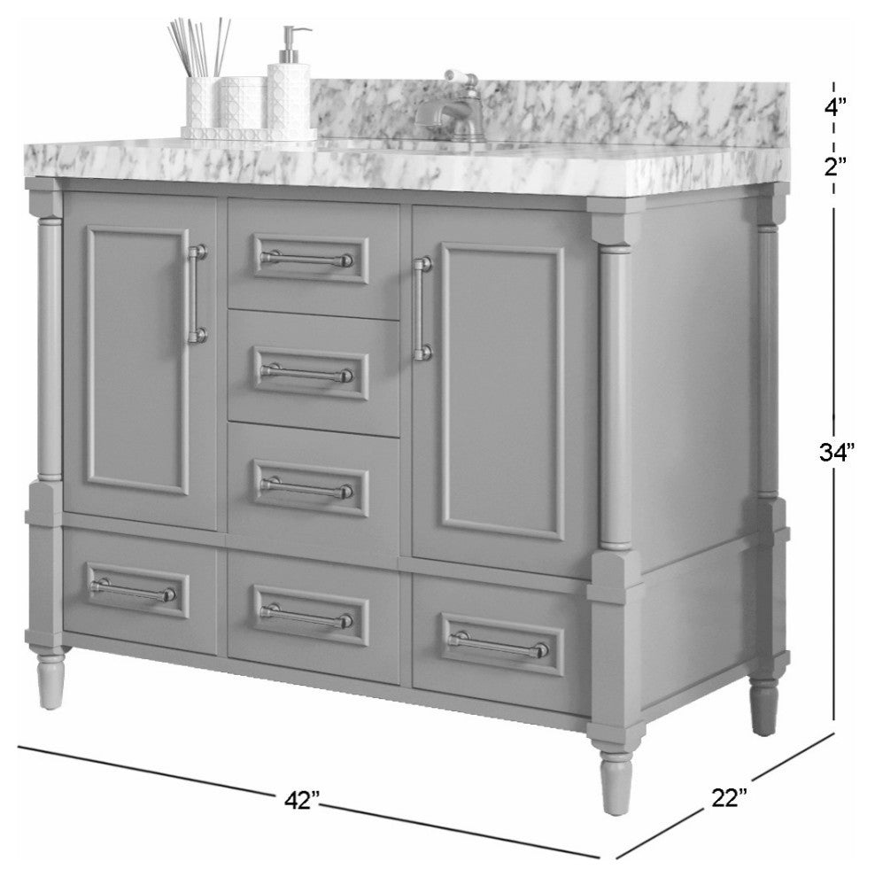 Aberdeen 42" Single Sink Bath Vanity, Evergreen 2" Calacatta Laza