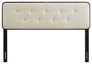 Collins Tufted King Fabric and Wood Headboard Black Beige