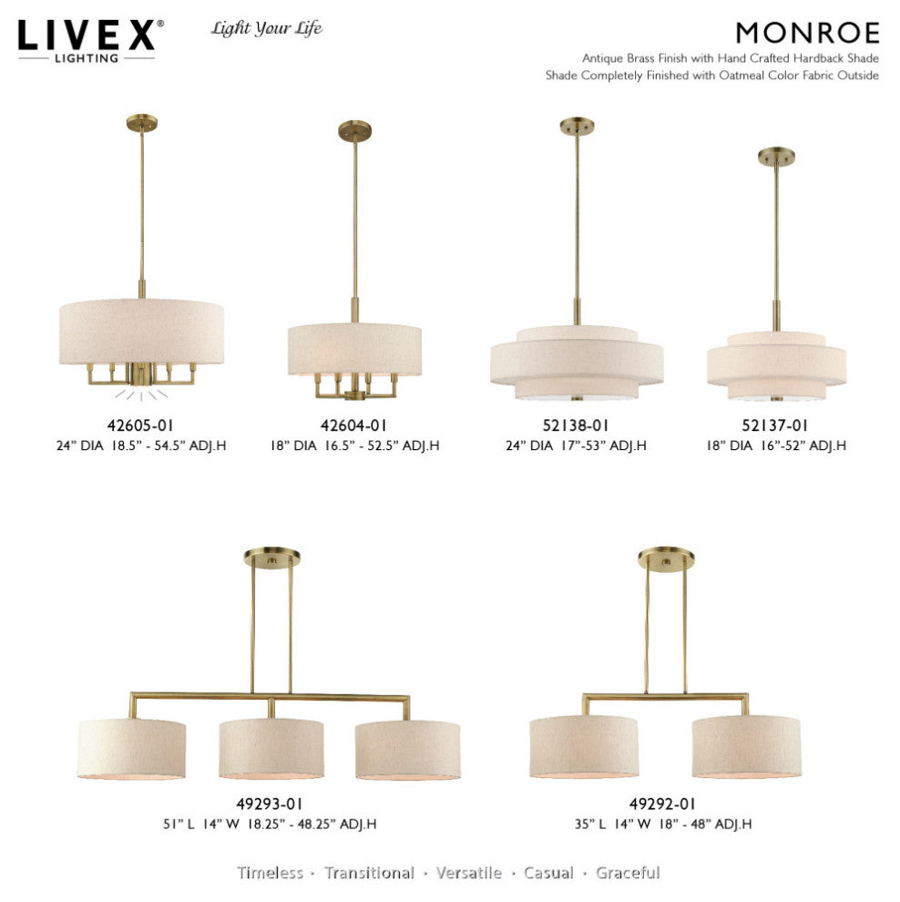 Monroe 4 Light Antique Brass Pendant Chandelier
