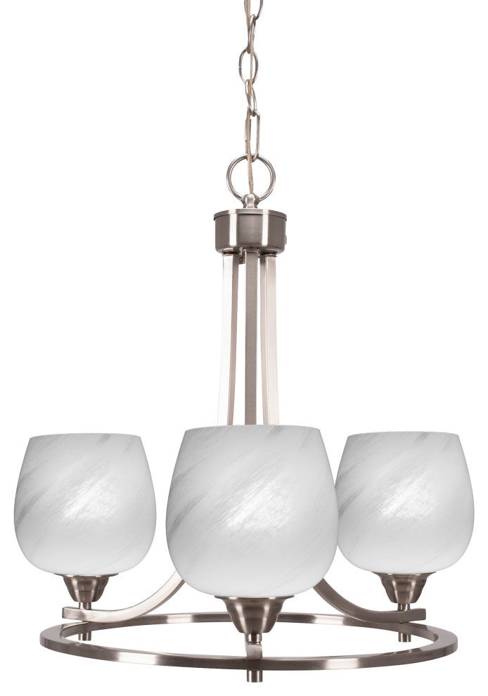 Paramount Uplight 3-Light Chandelier, Brushed Nickel, 6" White Marble Glass