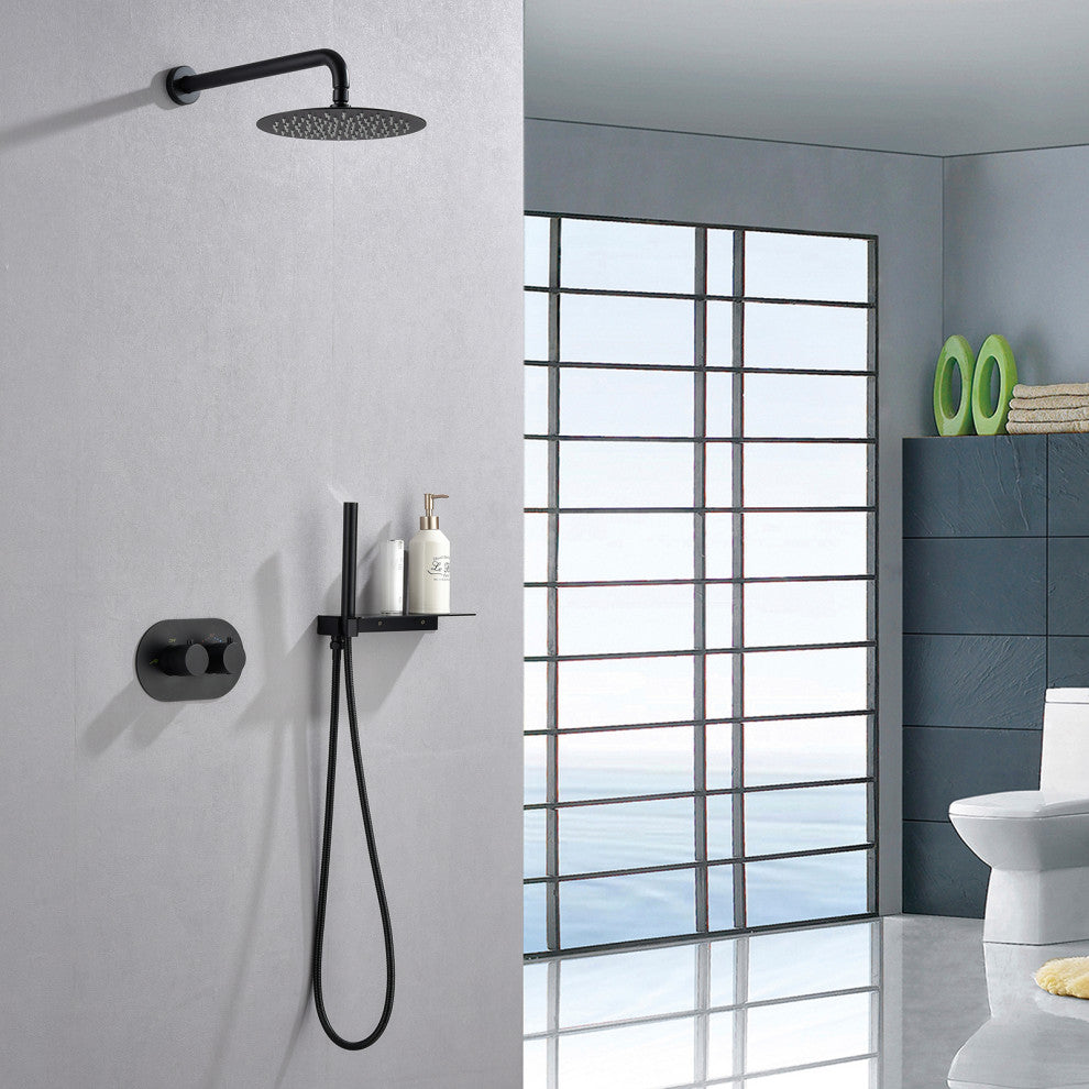 Thermostatic Rain Shower System with Hand Shower-Includes Rough-in Valve