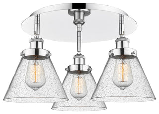 Cone-3 Light 20" Flush Mount-Polished Chrome, Seedy Glass Shade