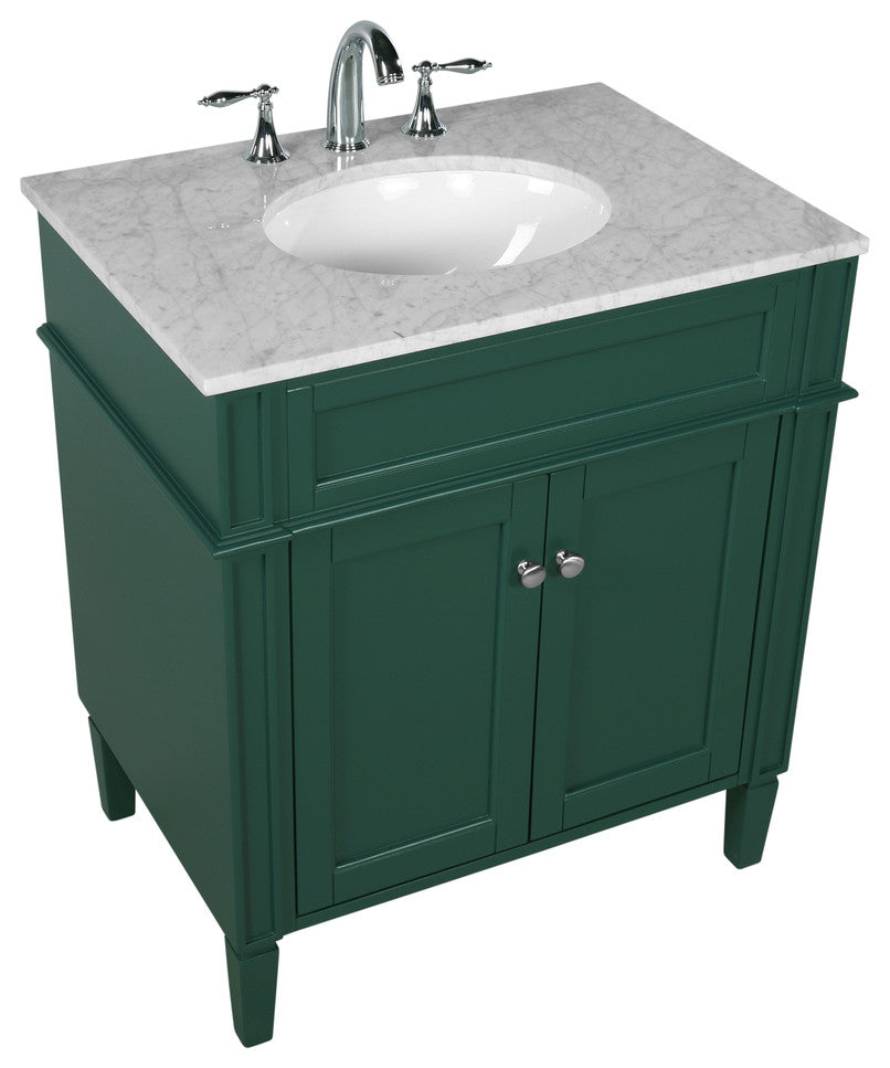 Home Living Vanity with Carrara White Marble Countertop, Green, 30", Single Sink