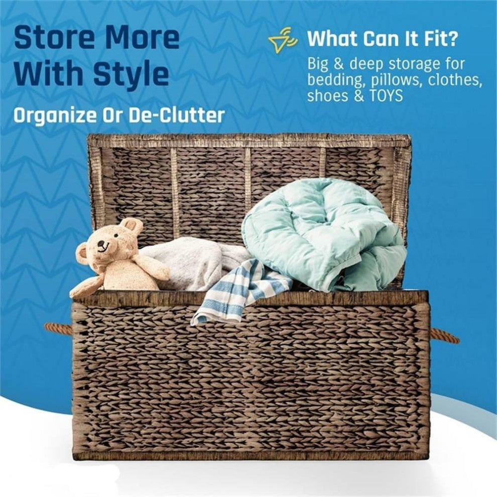 Click365 Storage Trunk Farmhouse Style Large Deep Woven Black Washed Wicker