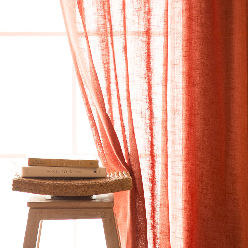 Faux Linen Blend Curtain Panel, Set of 2, Terrared, 52"w X 84"l