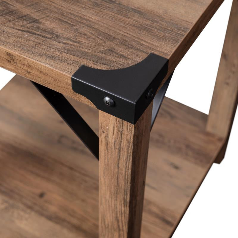 Wyatt Modern Farmhouse Wooden 2 Tier End Table, Rustic Oak