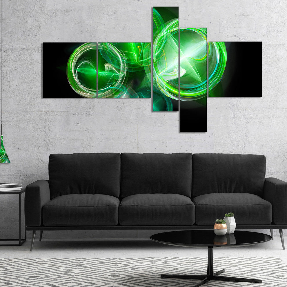 Green in Black Fractal Desktop, Large abstract art, 60"x32", 5 panels