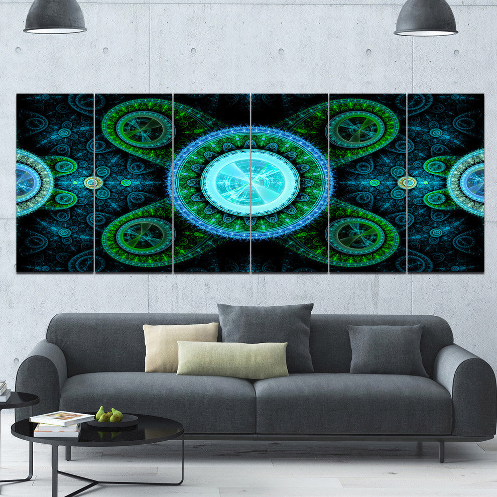 Bright Blue Psychedelic Relaxing Art, Abstract Canvas Print, 70"x28", 6 Panels