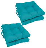 16" Solid Twill Square Tufted Chair Cushions, Set of 4, Aqua Blue