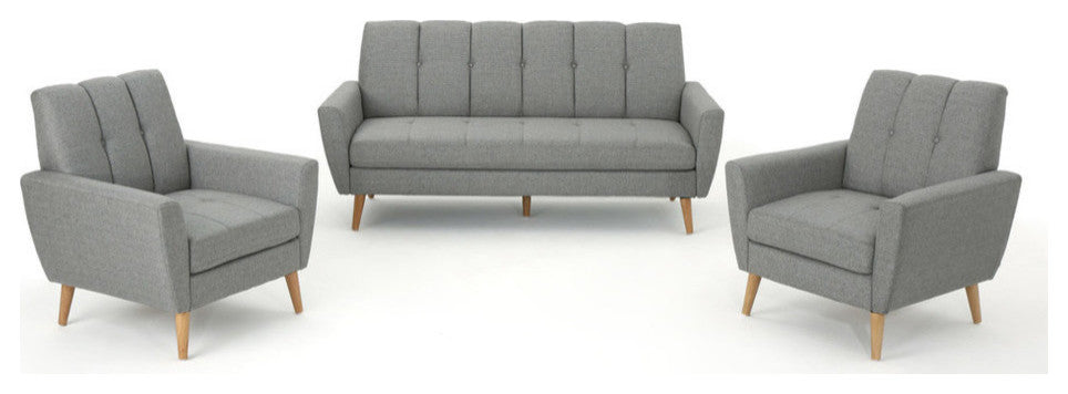 GDF Studio Angelina Mid-Century Fabric Sofa Chat Set, Gray