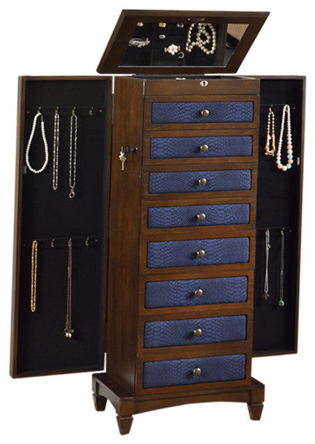 8-Drawer Jewelry Armoire With Cushions, Coffee