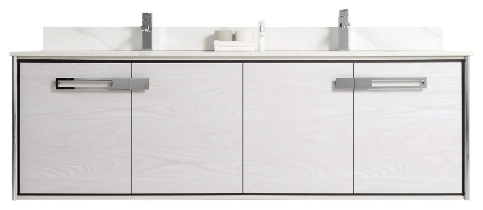 Oakville Wall Mount Bathroom Vanity, Mild Grey Oak, 72", Chrome Hardware