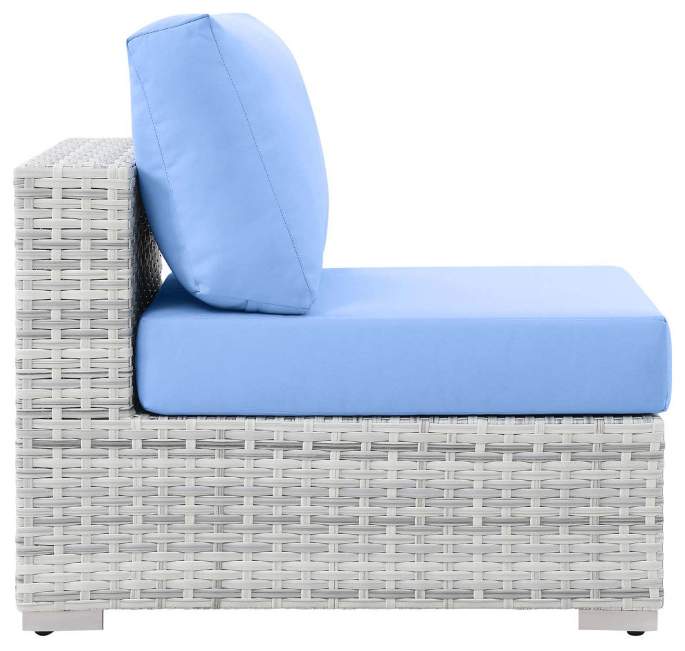 Lounge Sectional Sofa Chair Set, Rattan, Wicker, Gray Blue, Modern, Outdoor