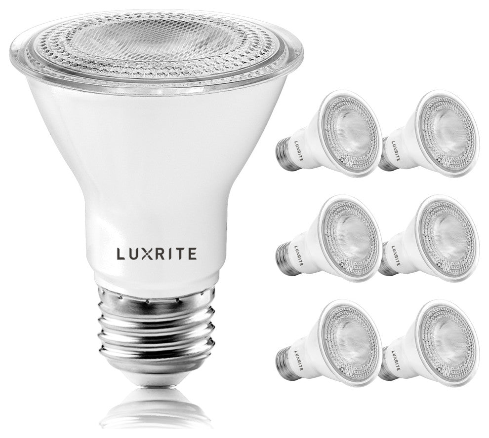 Luxrite 6 Pack PAR20 LED Bulb 7W 3500K Dimmable Wet Rated UL Listed