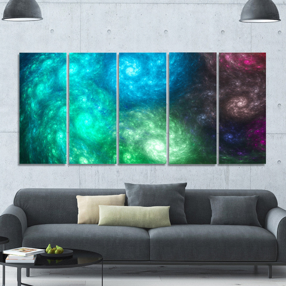 Colorful Rotating Fractal Galaxies, Abstract Wall Art Canvas, 60"x28", 5 Panels