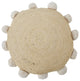 Natural Jute Throw Pillow with Pom Poms Border, Round