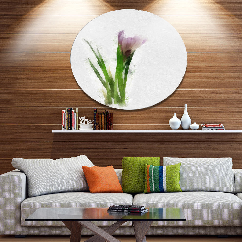 Green Purple Watercolor Flower Sketch, Floral Round Wall Art, 11"