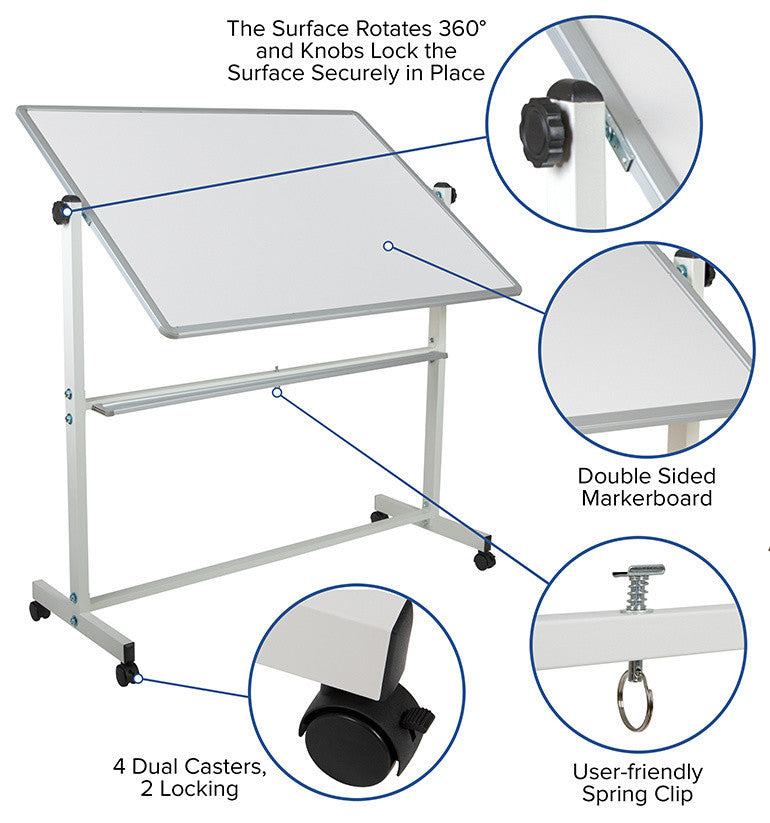 Hercules Series Double-Sided Mobile White Board Stand, 53"x62.5"
