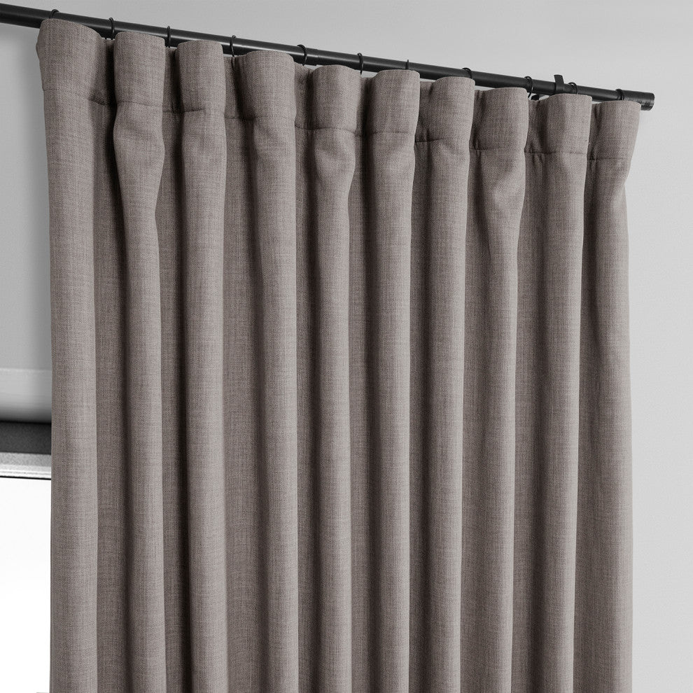 Faux Linen Extra Wide Room Darkening Curtain Single Panel, Mink, 100"x84"