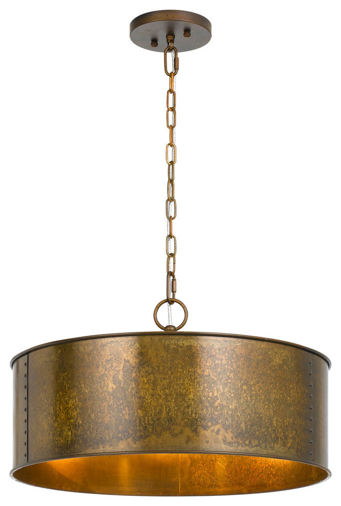 60W Rochefort Metal 3 Light Chandelier, Distress Gold Finish