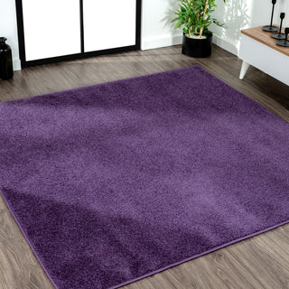 Haze Solid Low-Pile Purple 7' Square Area Rug
