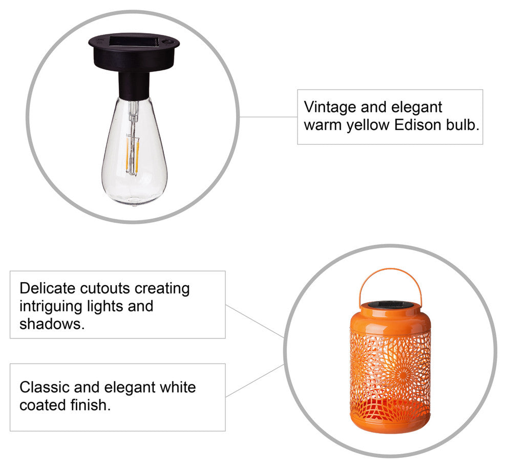 8.75"H Orange Metal Cutout Solar Powered  Lantern