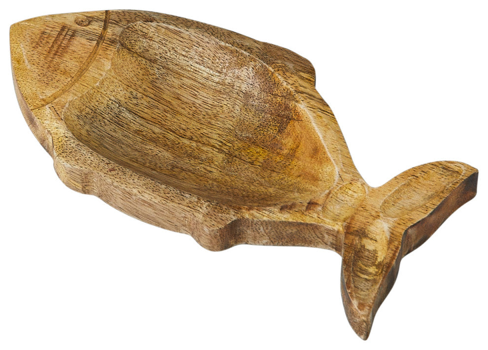 Coastal Carved Wood Fish Shaped Dish, Natural
